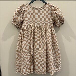 Rylee + Cru Checkered Dress in Tan and Cream